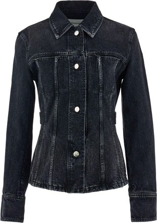 Ferragamo logo-patch faded denim jacket - women - Cotton/Cotton/Elastane - 42 - Black