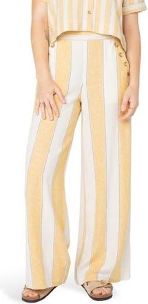 Roxy Adrian Stripe Wide Leg Linen Blend Pants in Amber Gold Jungle Stripe at Nordstrom Rack, Size 25