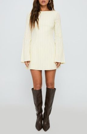 Princess Polly Alfalfa Tonal Stripe Long Sleeve Minidress in Cream at Nordstrom, Size 0