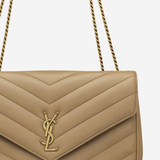 Saint Laurent Womens Large Quilted Lamb Leather Bag Beige Shoulder