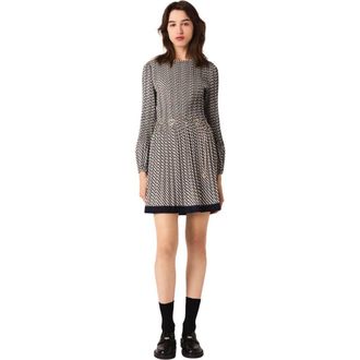 Maje Printed pleated mini dress in Ecru Print-Tie at Nordstrom, Size 36 Eu
