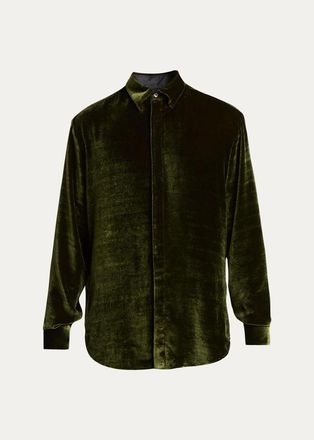 Giorgio Armani Mens Crushed Velvet Button-Down Shirt