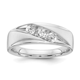 Diamond2Deal 14k Gold Lab Grown Diamond 3-Stone Band Ring 0.6Ct Clarity- VS Color- G-H