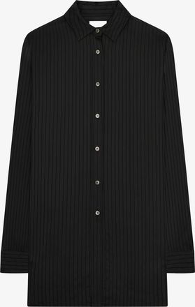 Serena Bute Satin Stripe Open Back Shirt - Black