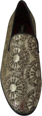 Dolce & Gabbana Gold Jacquard Flats Mens Loafers Shoes Acetate
