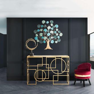 Dmora Consola Rankin, Un Estante, Estructura De Vidrio, Estante Transparente, 120x41x81h Cm, Color Oro