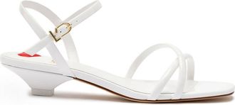 Larroude Womens Charlotte Strappy Patent Leather Kitten Heel Sandals In White
