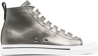 Roberto Cavalli metallic leather high-top sneakers - women - Pig Leather/Elastodiene/Bos Taurus - 37 - Grey