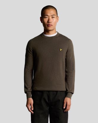 Lyle & Scott Katoenen Merino Rundhals Trui - Bruin