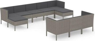 vidaXL Set De Muebles De Jard&iacute;n 10 Pzas Y Cojines Rat&aacute;n Sint&eacute;tico Gris Vidaxl