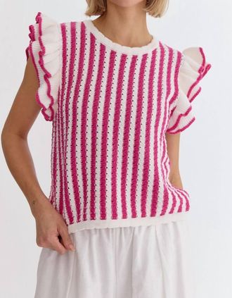 Entro Striped Knit Top In Hot Pink