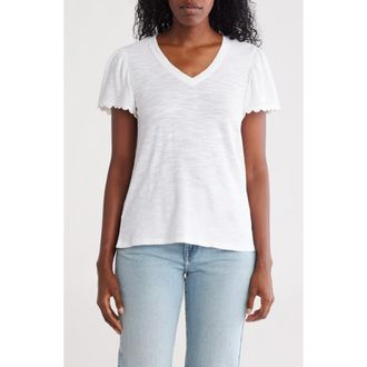 Caslon Scallop Trim T-Shirt in White at Nordstrom Rack, Size X-Small