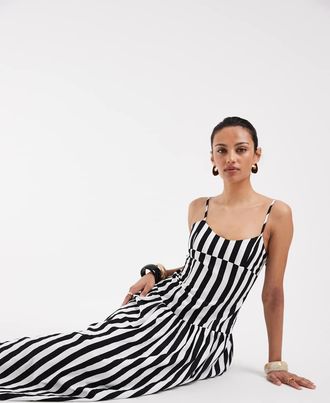 Asos Prendisole con vita scesa e gonna a ruota-Nero
