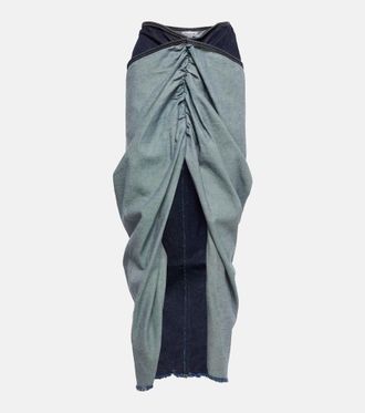Alaia Ala&iuml;a Draped denim maxi skirt