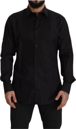 Dolce & Gabbana Zwarte Tuxedo Overhemd Slim Fit - Heren - Casual Overhemden - Zwart - XS - Katoen - Overhemden