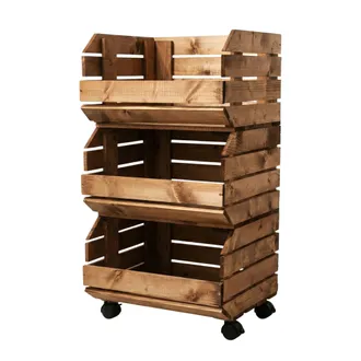 OEM Scaffale Modulare Su Ruote, Carrello In Legno Per Frutta E Verdura, Marrone Goodfreshdecor