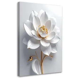 Feeby Cuadro En Lienzo Flor Blanca 3d Oro Glamour 70x100