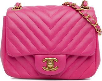 Chanel Pre-owned Womens Mini Flap Bag Chevron Quilted - Poppy Leather - One Size