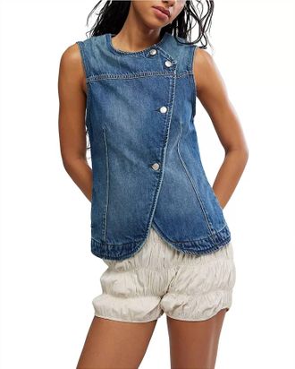 Free People Maris Denim Vest In Wall Flower
