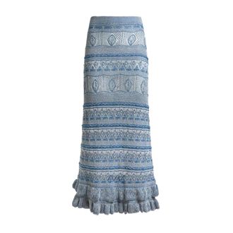Etro Etro, Maxi Skirts, female, Blue, Size: XS Falda Punto Blanco Marino Det Bordado