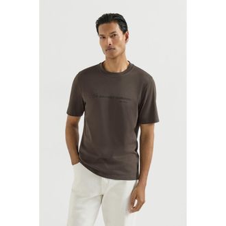 Brunello Cucinelli Cotton jersey crew-neck T-shirt with embroidery and print in Brown at Nordstrom, Size Xxx-Large Eu