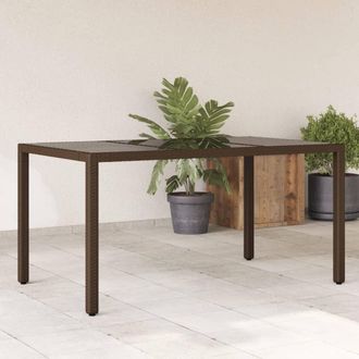 Berkfield Home Garden Table with Glass Top Brown 150x90x75 cm Poly Rattan | Size: 150 x 90 x 75 cm