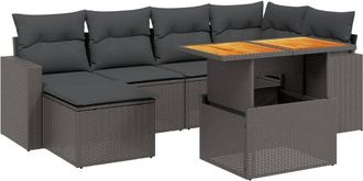 vidaXL Set De Comedor De Jard&iacute;n 7 Pzas Y Cojines Rat&aacute;n Sint&eacute;tico Negro Vidaxl