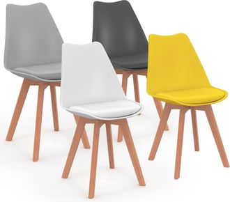 IDMarket Set Di 4 Sedie Da Pranzo Grigio Scuro, Grigio Chiaro, Bianco E Giallo Sara