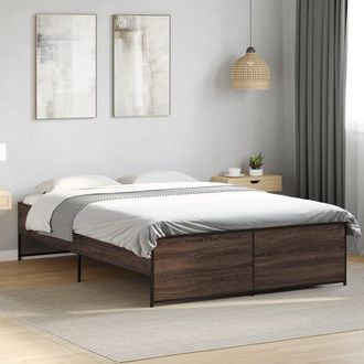 vidaXL Vidaxl - Estructura Cama Madera Ingenier&iacute;a Metal Marr&oacute;n Roble 135x190 Cm