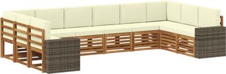 vidaXL Conjunto De Sof&aacute;s De Exterior 10 Uds. Natural Y Crema Poli&eacute;ster Vidaxl