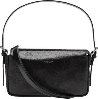 Fendi Kleine Vintage-look Leren Schoudertas met Ritssluiting - Dames - Schoudertassen - Zwart - ONE Size - Leer - Tassen