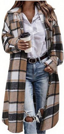 Generic KQIVAM Womens Flannel Coat Womens Modern Business Jackets Women Irregular Plaid Design Coats Womens Professional Style Jackets Women Effortless Style 