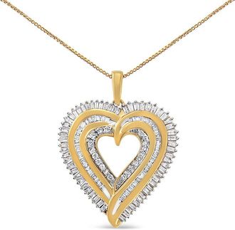 House of Brilliance 925 Sterling Silver 1 1/2 Cttw Baguette Diamond Composite Heart 18 Inch Pendant Necklace