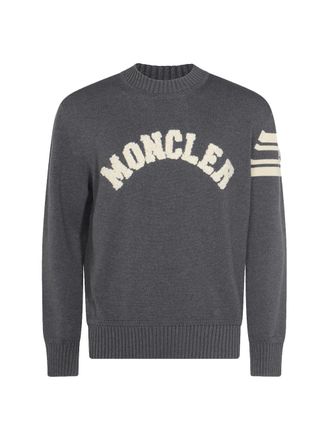 Moncler Logo-Embroidered Cotton Sweater - Gray