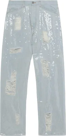 Palm Angels sequin-embellished ripped jeans - men - Cotton/Polyester/Cotton - 33 - Blue