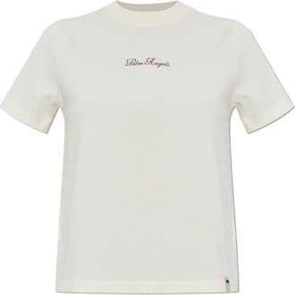 Palm Angels Logo T-shirt - Dames - T-shirts - Beige - L - Katoen - Tops