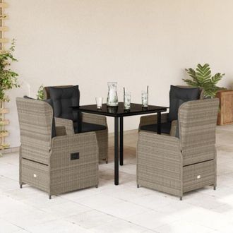 vidaXL Vidaxl - Set Comedor De Jard&iacute;n 5 Pzas Cojines Rat&aacute;n Sint&eacute;tico Gris Claro