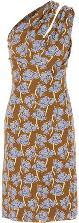 Versace Womens Printed Stretch Crepe One-shoulder Dress - Tan viscose - Size EU 38 (Womens)