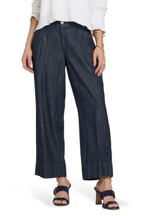 NYDJ Teresa Pleated High Waist Wide Leg Ankle Jeans in Dark Indigo at Nordstrom, Size 12