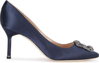 Manolo Blahnik Hangisi 75 Navy Silk Satin Pumps, Stilleto Pumps