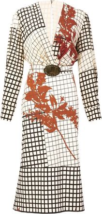 Silvia Tcherassi Kadira geometric-print belted midi dress - women - Silk/Cotton/Elastane/Silk/Cotton - M - Neutrals