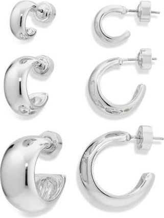 Nordstrom Set of 3 Polished Dome Hoop Earrings in Silver at Nordstrom Rack