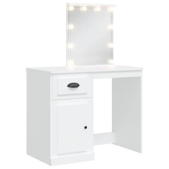 Berkfield Home Dressing Table with LED Lights White 90x42x132.5 cm