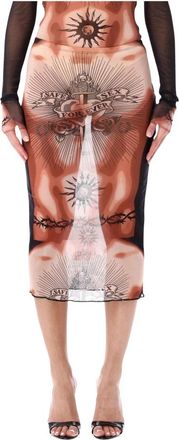 Jean Paul Gaultier Safe Tattoo Rok - Dames - Midirokken - Veelkleurig - S - Tweed - Rokken