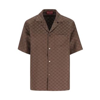 Gucci Camisa de seda estampada - Shirts - Hombre - Marr&oacute;n - L
