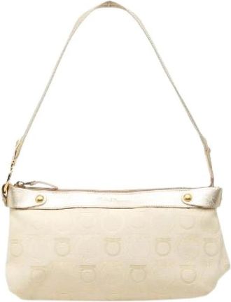 Ferragamo Pre-owned Gancini Canvas Leder Schoudertas - Dames - Vintage Schoudertas - Beige - ONE Size - Leer - Vintage