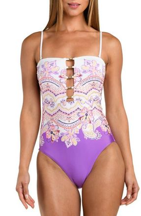 Sunshine 79 Lilac Cascade Bandeau One-Piece Swimsuit in Purple Multi at Nordstrom, Size 10