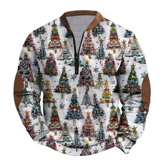 Generic Christmas Jumpers for Men 1/4 Zip Ugly Christmas Sweatshirt Pullover Mens Long Sleeve Crew Neck Funny Printed Xmas Jumper Warm Cosy Xmas Sweatshirts T