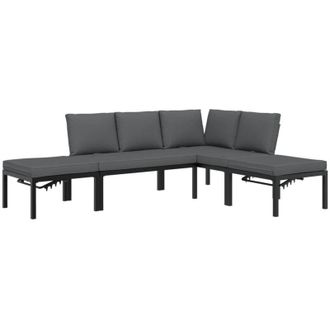 vidaXL Set De Sof&aacute;s De Jard&iacute;n Con Cojines 4 Piezas Aluminio Negro Vidaxl