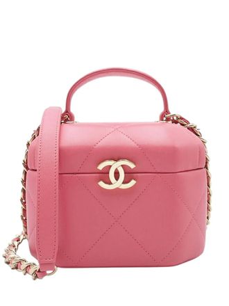 Chanel 2021-2025 CC Vanity gewatteerde lamsleren tas met handvat - Roze